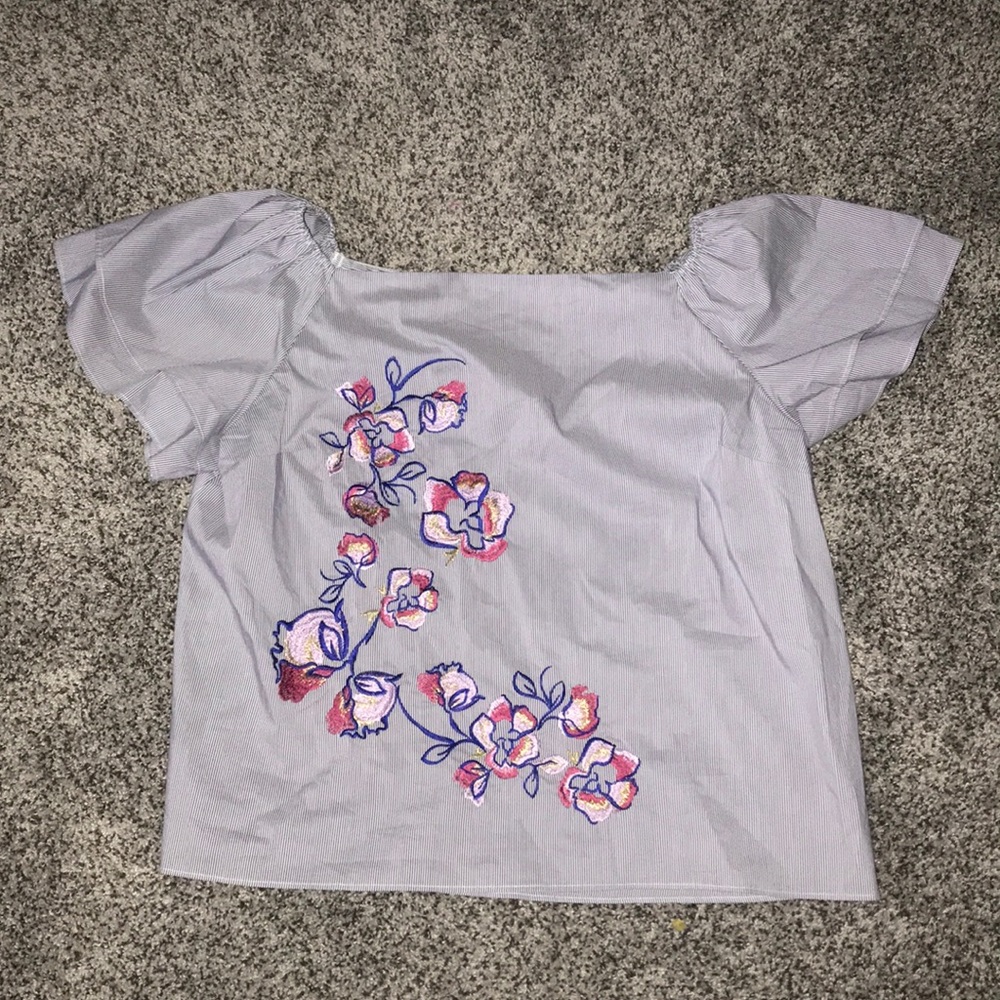 Stripped embroidered off the shoulder top
